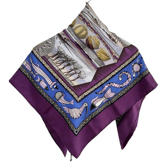 Auth HERMES Carre 90 - Purple Blue Multi Scarf - Picture 2 of 4
